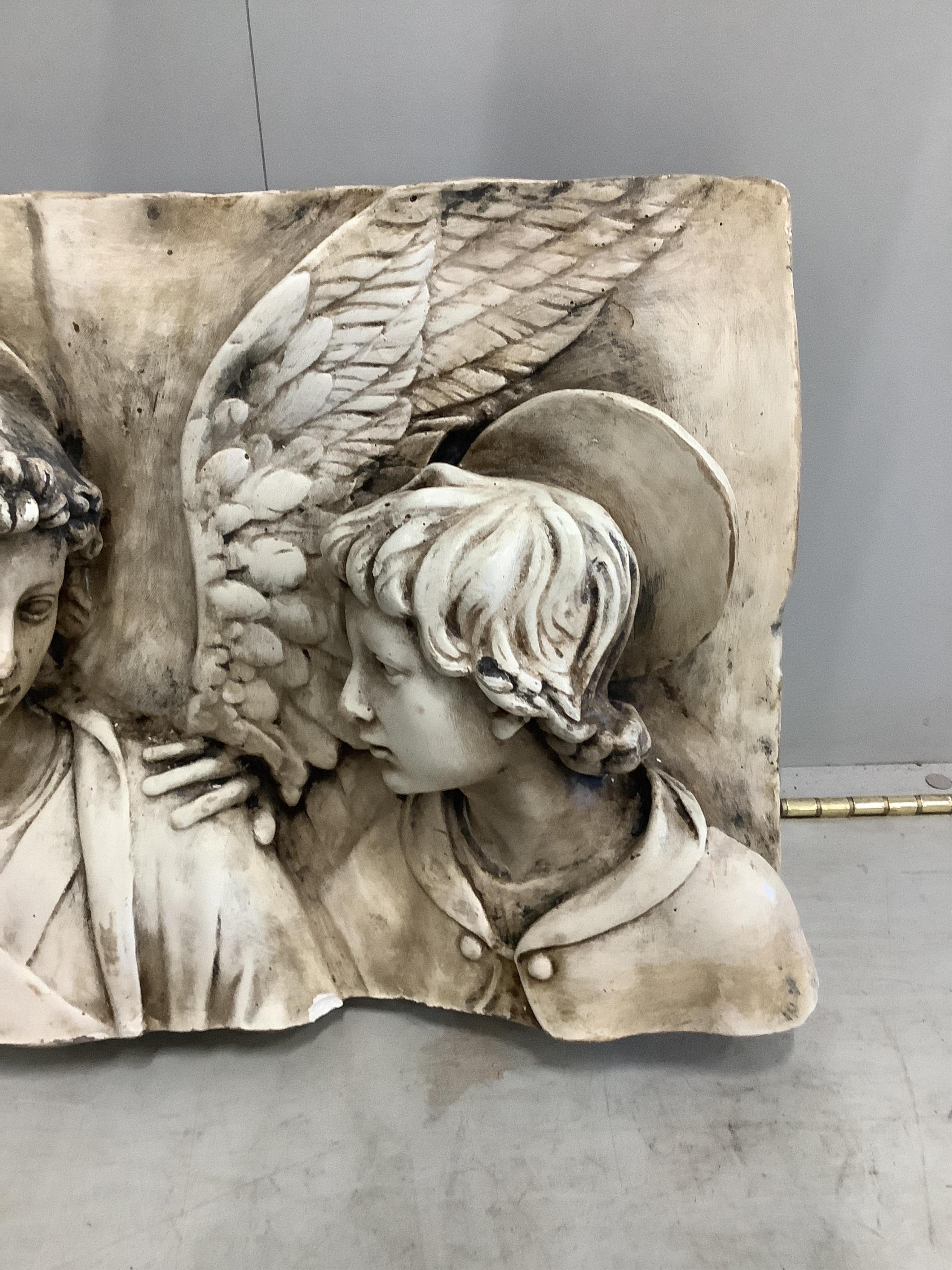 A rectangular classical wall plaque, Tobias and the angel, width 58cm, height 40cm. Condition - fair